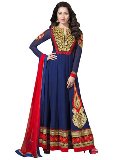 Khwaab Blue Georgette Unstitched Dress Material - Buy Khwaab Blue Georgette Unstitched Dress ...