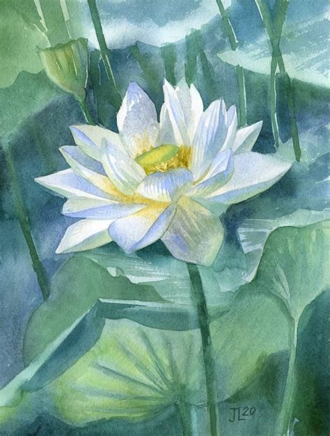 White Lotus Pond Painting by Julie Logunova | Pond painting, White lotus, Floral painting