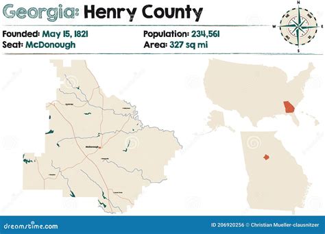 Map of Henry County in Georgia Stock Vector - Illustration of citizens, cities: 206920256