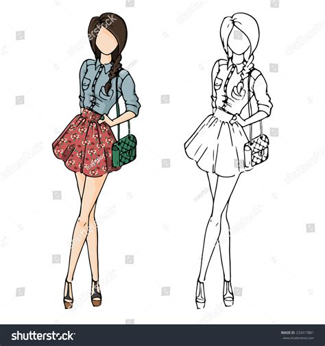 Fashion Sketch Drawing Girls Beautiful Looks: เวกเตอร์สต็อก (ปลอดค่า ...