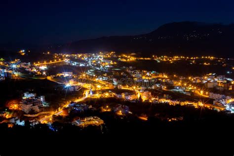 Cityscape of the Blue City Chefchaouen by Night Stock Image - Image of chefchaouen, downtown ...