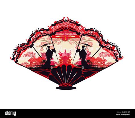 Abstract decorative fan with Asian girl Stock Vector Image & Art - Alamy