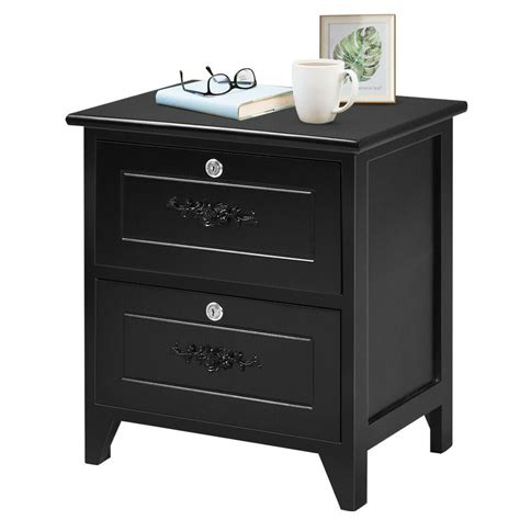 Costway Solid Wood Elegant Nightstand W/2 Locking Drawer End Table ...