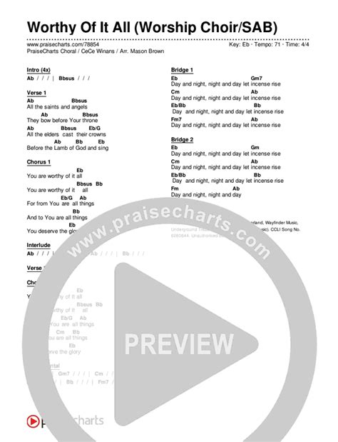 Worthy Of It All (Worship Choir SAB) Chords PDF (CeCe Winans / Arr. Mason Brown) - PraiseCharts