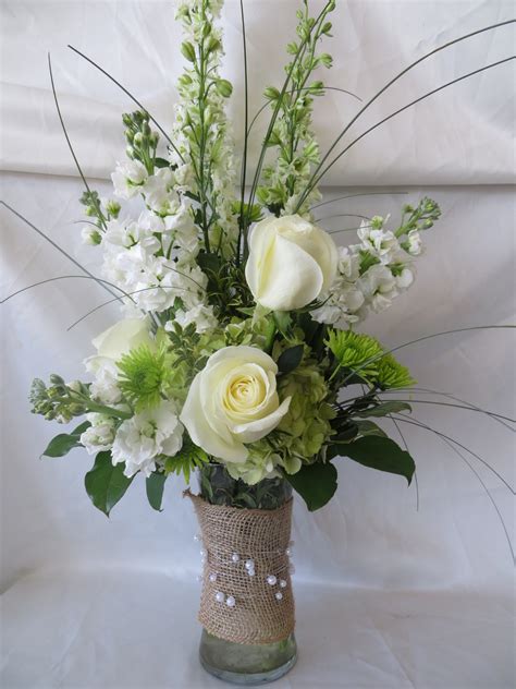 Burlap and Pearls White Rose Flower Bouquet - Send Flowers