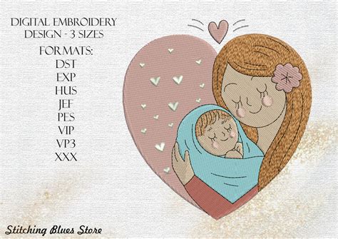 Mother And Baby In Heart Shape machine embroidery design – Stitching Blues