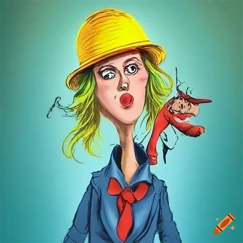 Colorful book illustration of a female inspector with a yellow hard hat on Craiyon