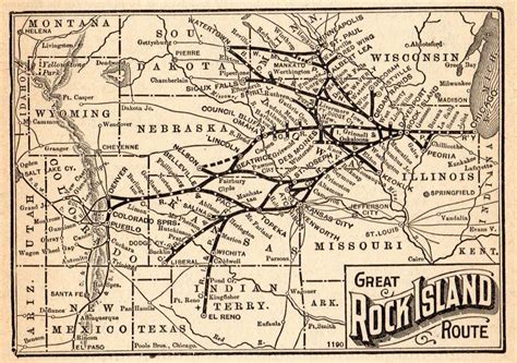 1891 Antique Rock Island Railroad Map Vintage Rock Island Route Railway Map Gallery Wall Decor ...