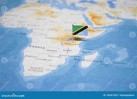 The Flag of Tanzania in the World Map Stock Image - Image of nations ...