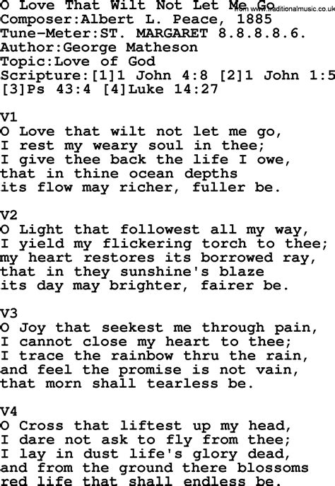 Adventist Hymn: O Love That Wilt Not Let Me Go - Christian Song lyrics, with PDF