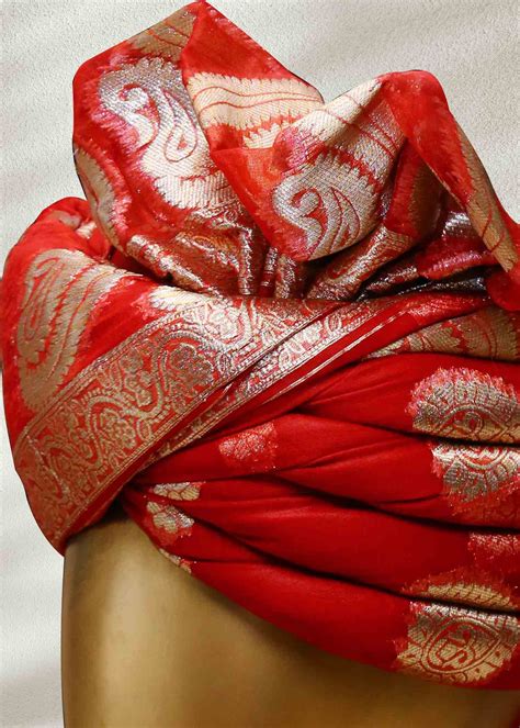 Red and Golden Rajasthani Turban