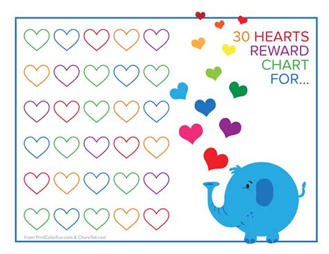 Cutest Elephant and rainbow hearts reward chart | Free printable downloads from ChoreTell ...