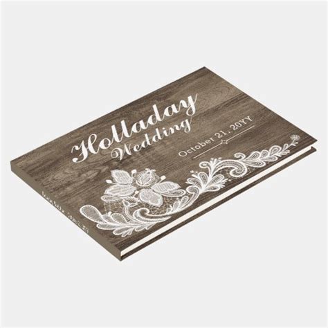 Rustic Wood & Vintage Lace Wedding Personalized Guest Book | Zazzle.com