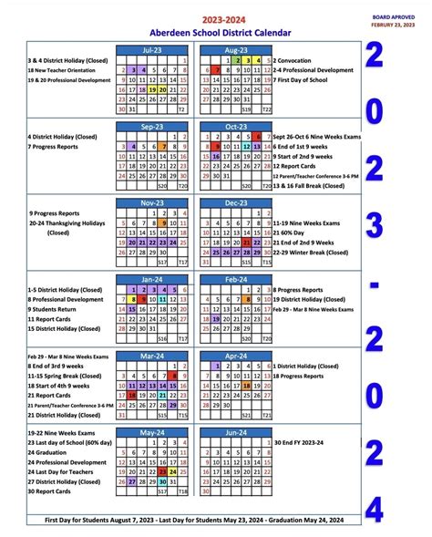 2023-24 School Calendar | Aberdeen High School