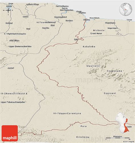 Shaded Relief Panoramic Map of East Berbice/corentyne