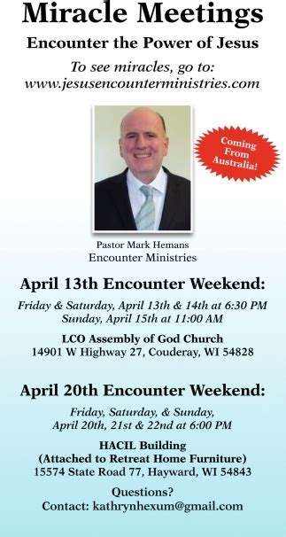 Miracle Meetings Encounter the Power of Jesus, Encounter Ministries Mark Hemans