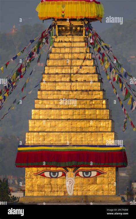 Buddhist stupa in late afternoon sunlight, Boudhanath Stupa, Kathmandu, Kathmandu Valley ...