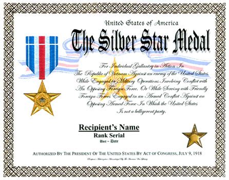 Silver Star Medal Display Recognition