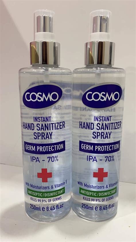Cosmo Instant Hand Sanitizer Spray 2 x 250ml (70% Alcohol ISO Certified): Amazon.ae