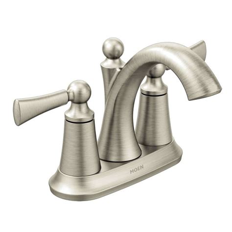 Moen Wynford Brushed Nickel 2-Handle 4-in Centerset WaterSense Bathroom Sink Faucet with Drain ...