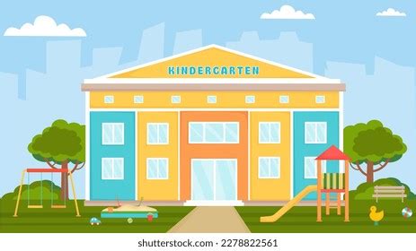 Kindergarten Building Playground Kindergarten Exterior Preschool Stock Vector (Royalty Free ...