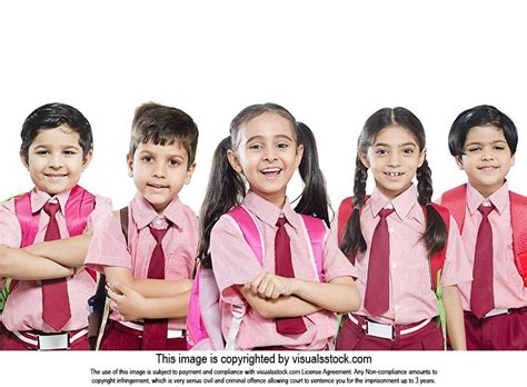 Group Indian Primary-School Kids Students Friends In-Uniform With ...