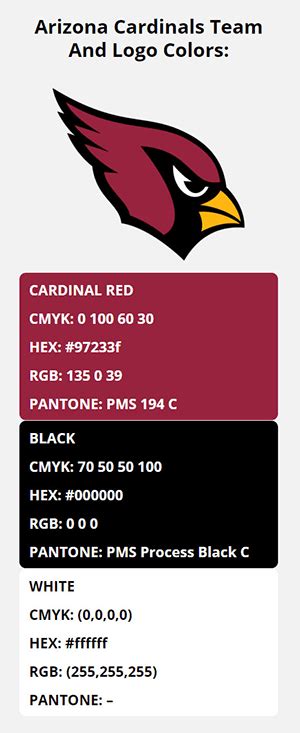 Arizona Cardinals Team Colors | HEX, RGB, CMYK, PANTONE COLOR CODES OF ...