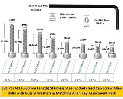 Socket Head Cap Screw Stainless Steel Epi-Torque M3 SS Allen Bolts Nuts Washer Assortment Kit ...