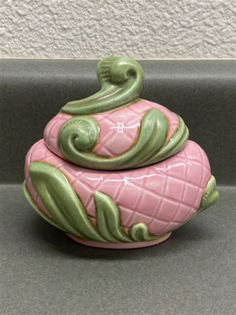 VINTAGE JAMAR MALLORY Ceramic Studio 1967 Egg Shaped Trinket Box Pink & Green $24.99 - PicClick