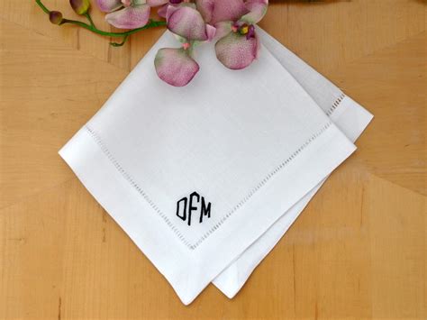 Set of 4 Monogrammed Linen Dinner Napkins w/ 3 Initials- Font D