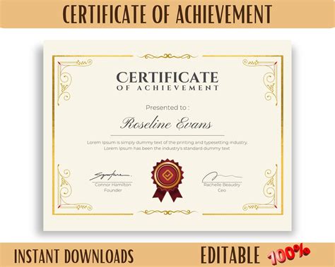 Certificate of Achievement, Editable Certificate, Editable Template ...