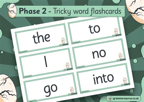 Phonics Phase 2 - Tricky Word Flashcards - Grammarsaurus