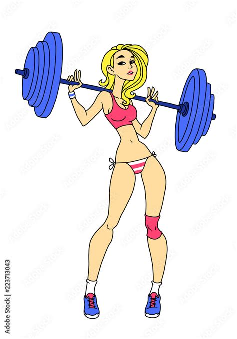 Fitness girl with barbell, vector, cartoon, clipart, character Stock ...