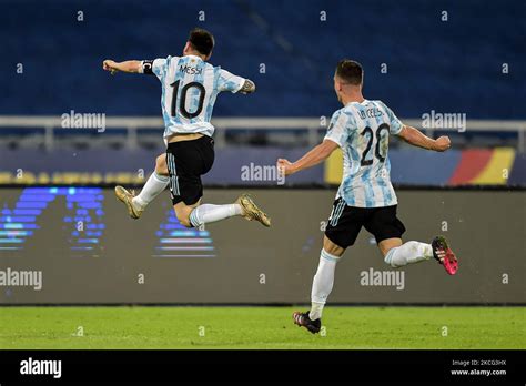 Messi Argentina player celebrates his goal during a match against Chile ...