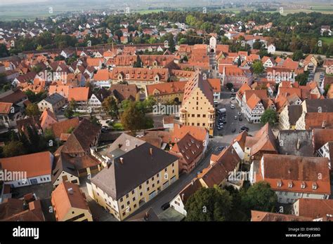 Overlooking the roofs of the medieval town, Nördlingen, Bavaria ...