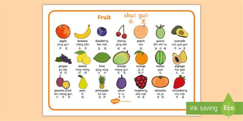 Fruit Word Mats English/Mandarin Chinese/Pinyin - Twinkl