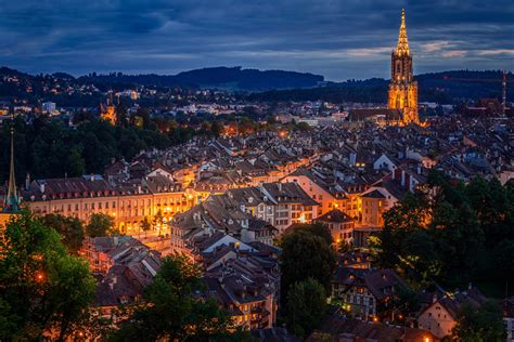 Photos Bern Switzerland Roof Night Street lights Cities Building