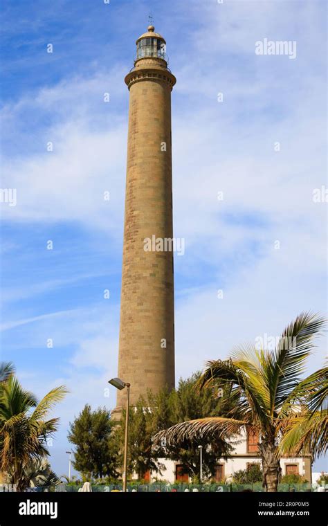 Maspalomas lighthouse on the Punta de Maspalomas seafront. El Faro de Maspalomas. Las Palmas ...