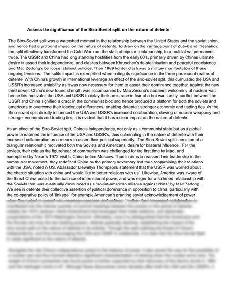 Assess the significance of the sino-soviet split on the nature of ...