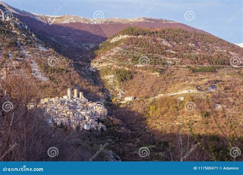 The Town of Pacentro and Its Castle at Sunset Stock Image - Image of cantelmo, sulmona: 117500471