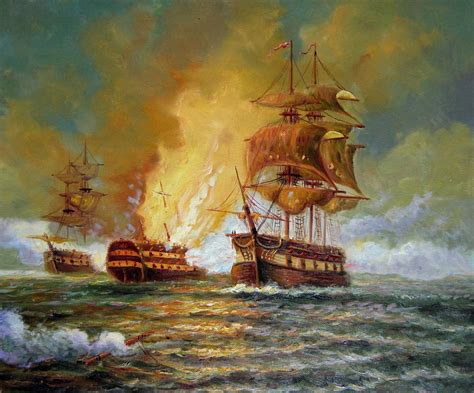 20x24 inches Naval battle stretched Oil Painting Canvas Art Wall Decor ...