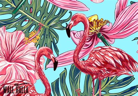 Seamless Self Adhesive Tropical Flamingo Flowers Pattern by WallHalla ...