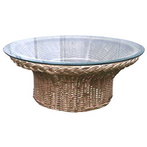 Round Wicker Coffee Table With Glass - Abaca Lodge Rattan and Wicker Round Coffee Table w/Glass ...