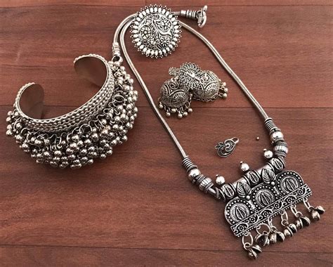 Antique German Silver Jewellery Combo Set of 5 | Silver necklace designs, Silver jewelry fashion ...