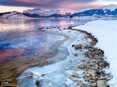 Winter Snow Shore Frozen Landscape Mountains HD wallpaper | nature and landscape | Wallpaper Better