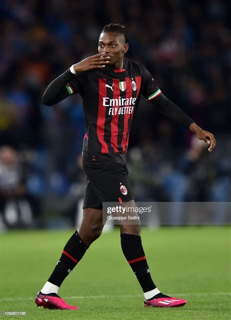 Rafael Leao of AC Milan celebrates after scoring opening goal during ...