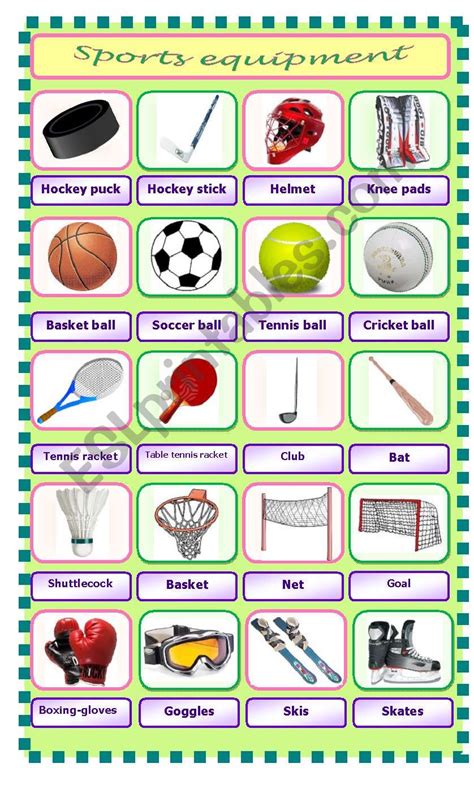 Sports equipment - pictionary - ESL worksheet by Pet24