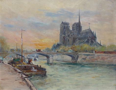 Madelain Gustave Impressionist Painting 19Th Century Notre Dame and...