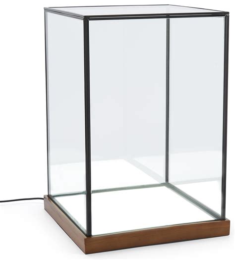 LED Glass Tabletop Display Box | Black Copper Frame w/ Wood Base