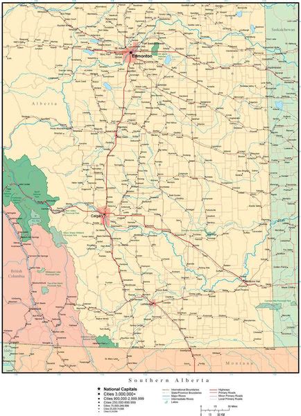 Southern Alberta map in Adobe Illustrator vector format